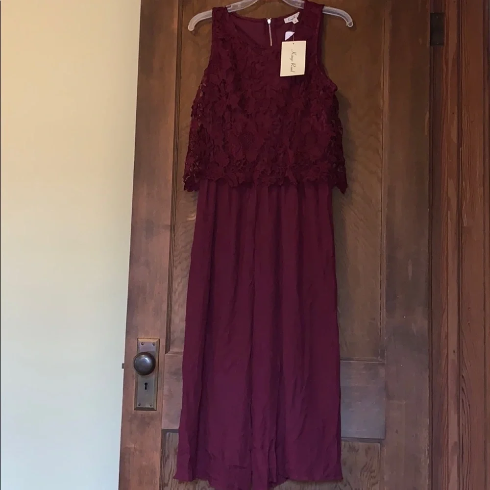 Wide-leg maroon jumpsuit with embroidery! - Picture 1 of 4